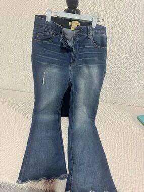 Democracy Distressed Dark Blue Flare Jeans